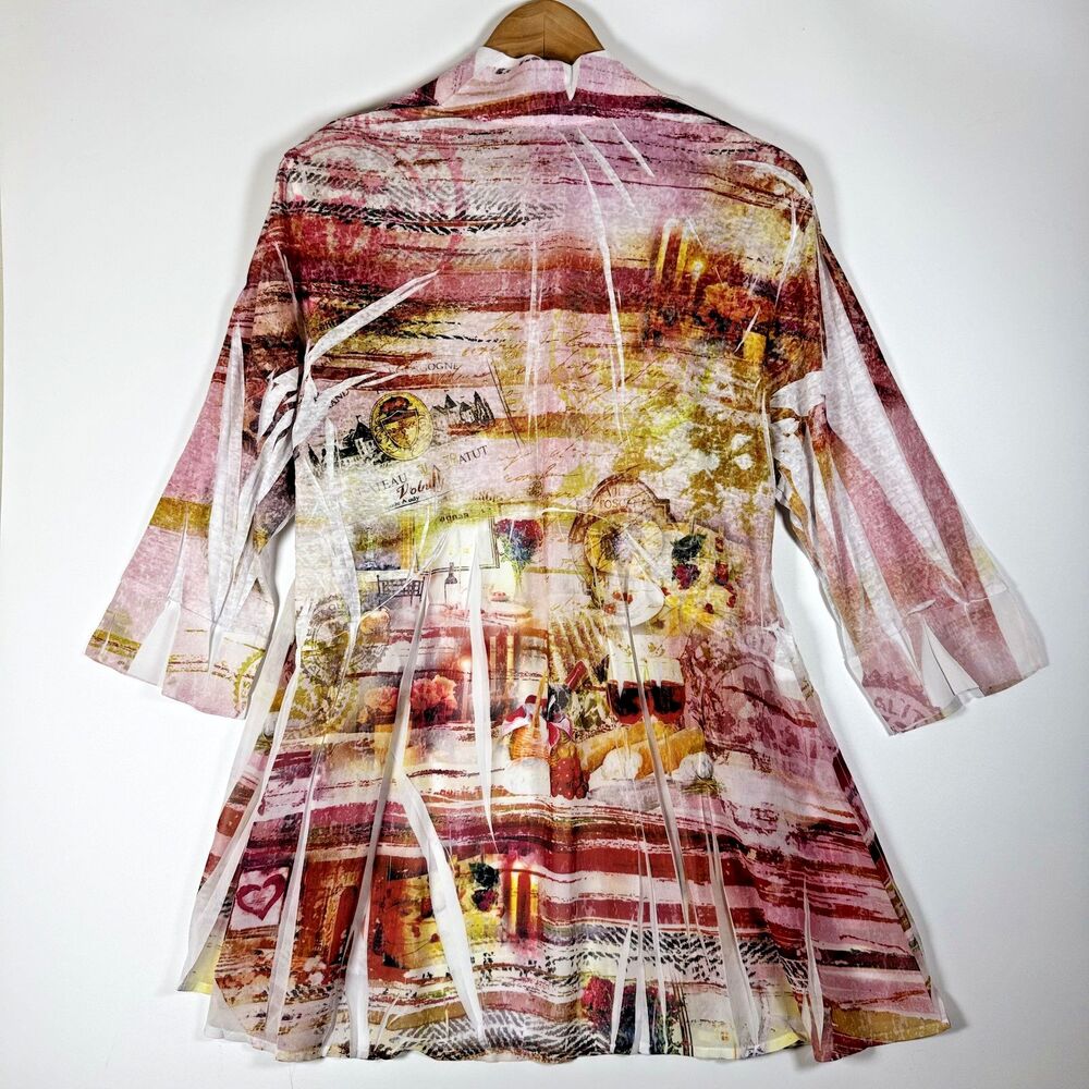 Impulse California Cardigan Large Multicolor Sheer Open Front Art Print USA - Picture 4 of 12